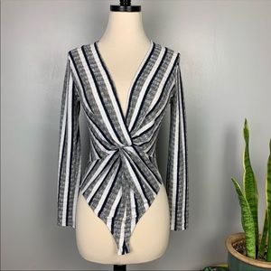 ASTR the label stripe plunge Bodysuit